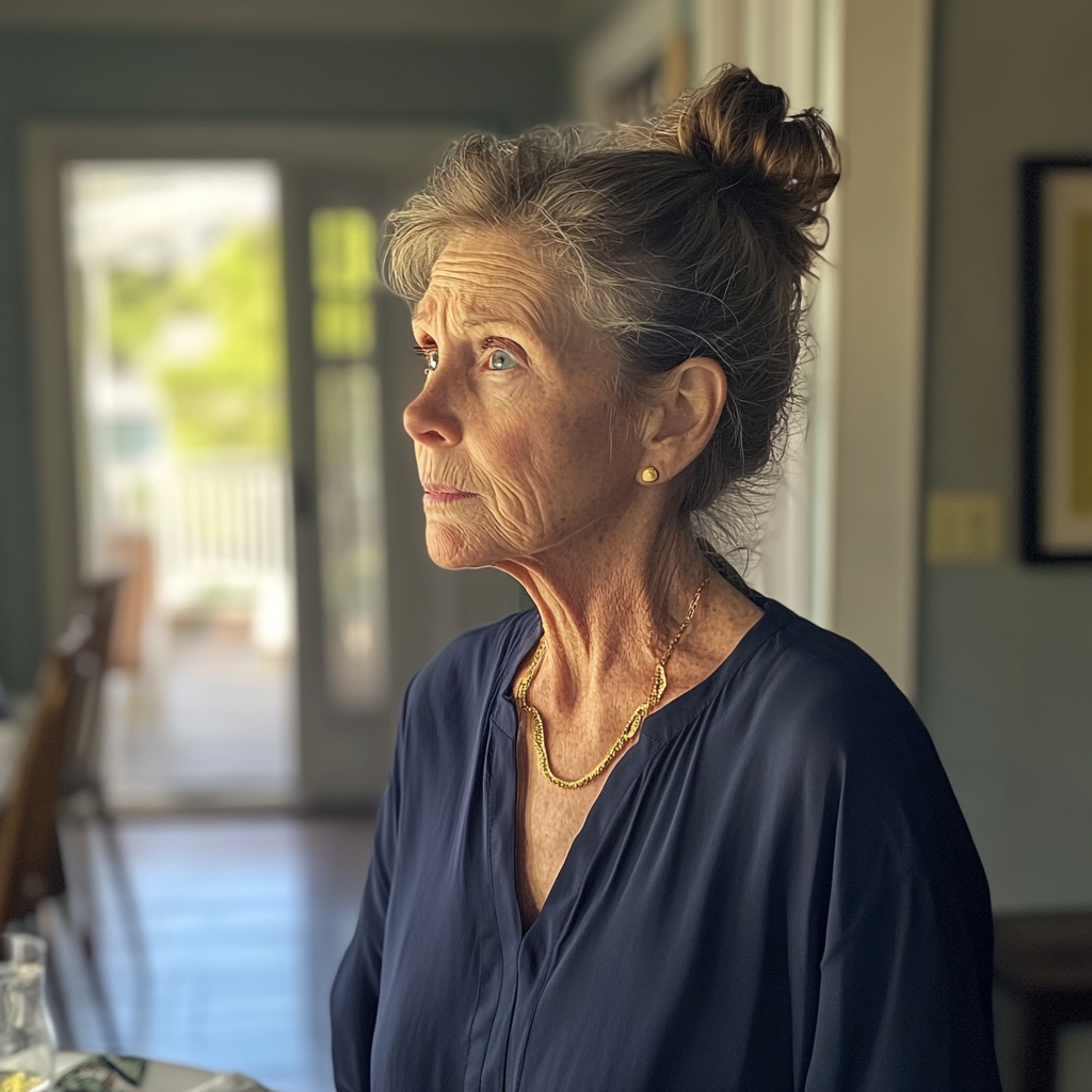 A side view of an upset old woman | Source: Midjourney