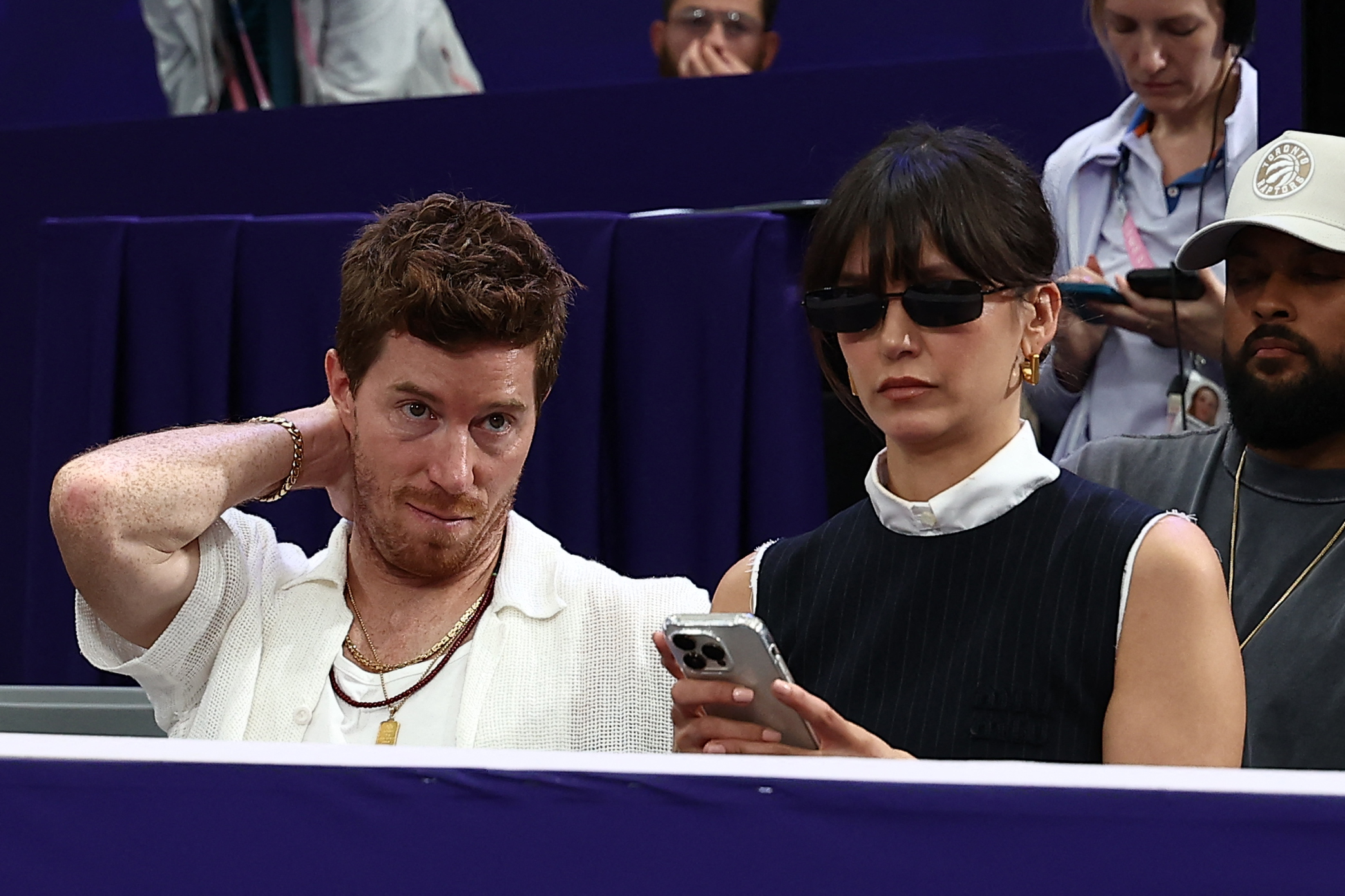 Shaun White and Nina Dobrev during the Paris 2024 Olympic Games at the Grand Palais in Paris, on August 4, 2024 | Source: Getty Images