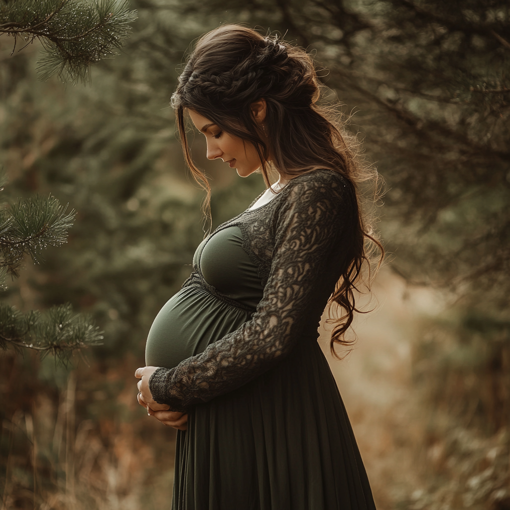 A pregnant woman holding her stomach | Source: Midjourney