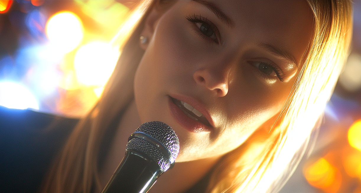 A serious woman speaking into a microphone | Source: Midjourney