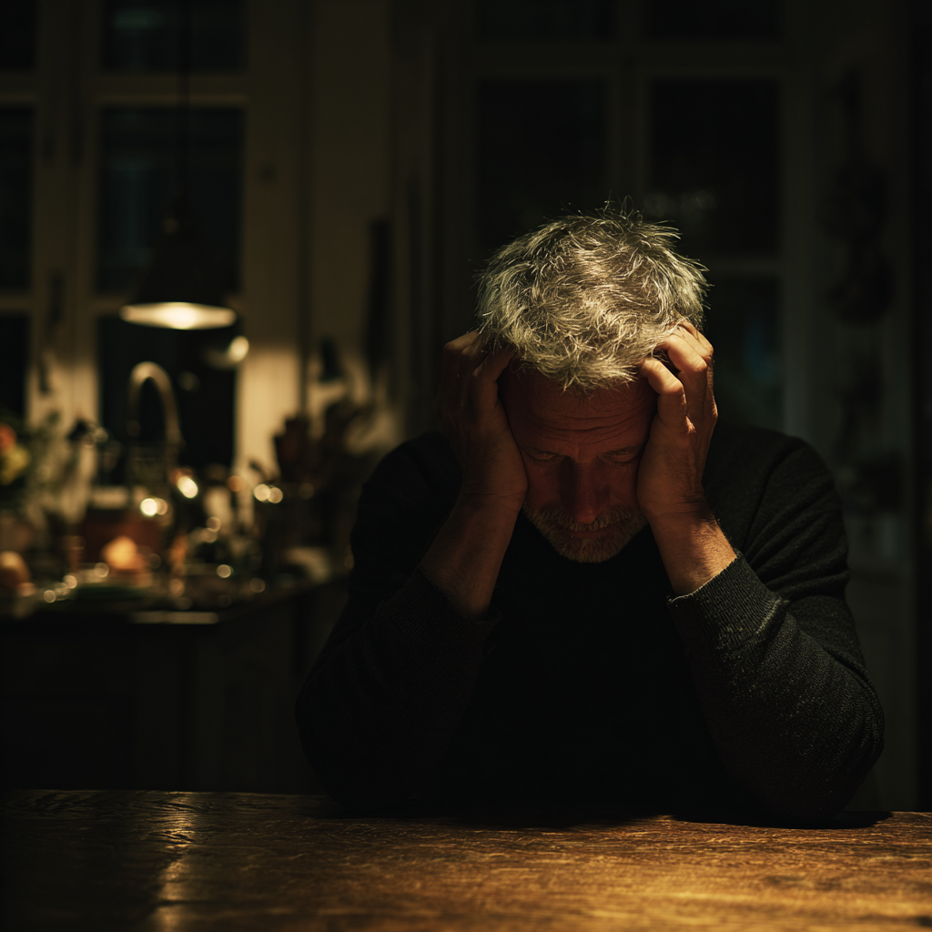 A man sitting with his head in his hands | Source: Midjourney