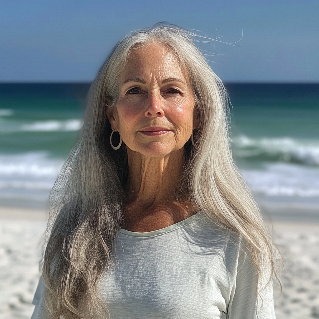 An older woman at the beach | Source: Midjourney