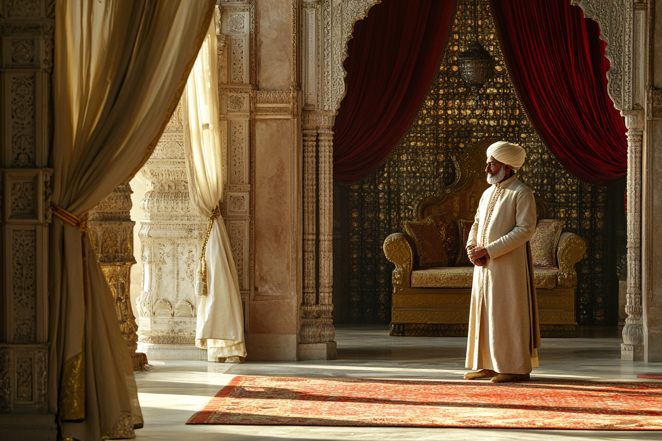 A royal advisor standing in an ancient Indian palace | Source: Midjourney