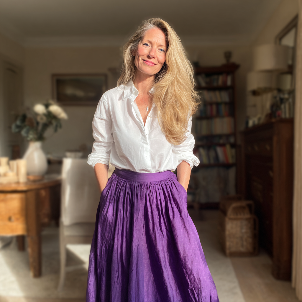 A smiling woman standing in a living room | Source: Midjourney