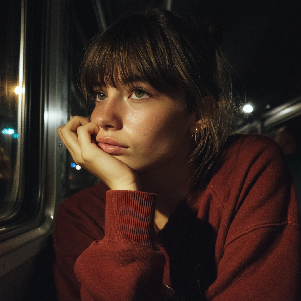 A girl sitting in a bus | Source: Midjourney