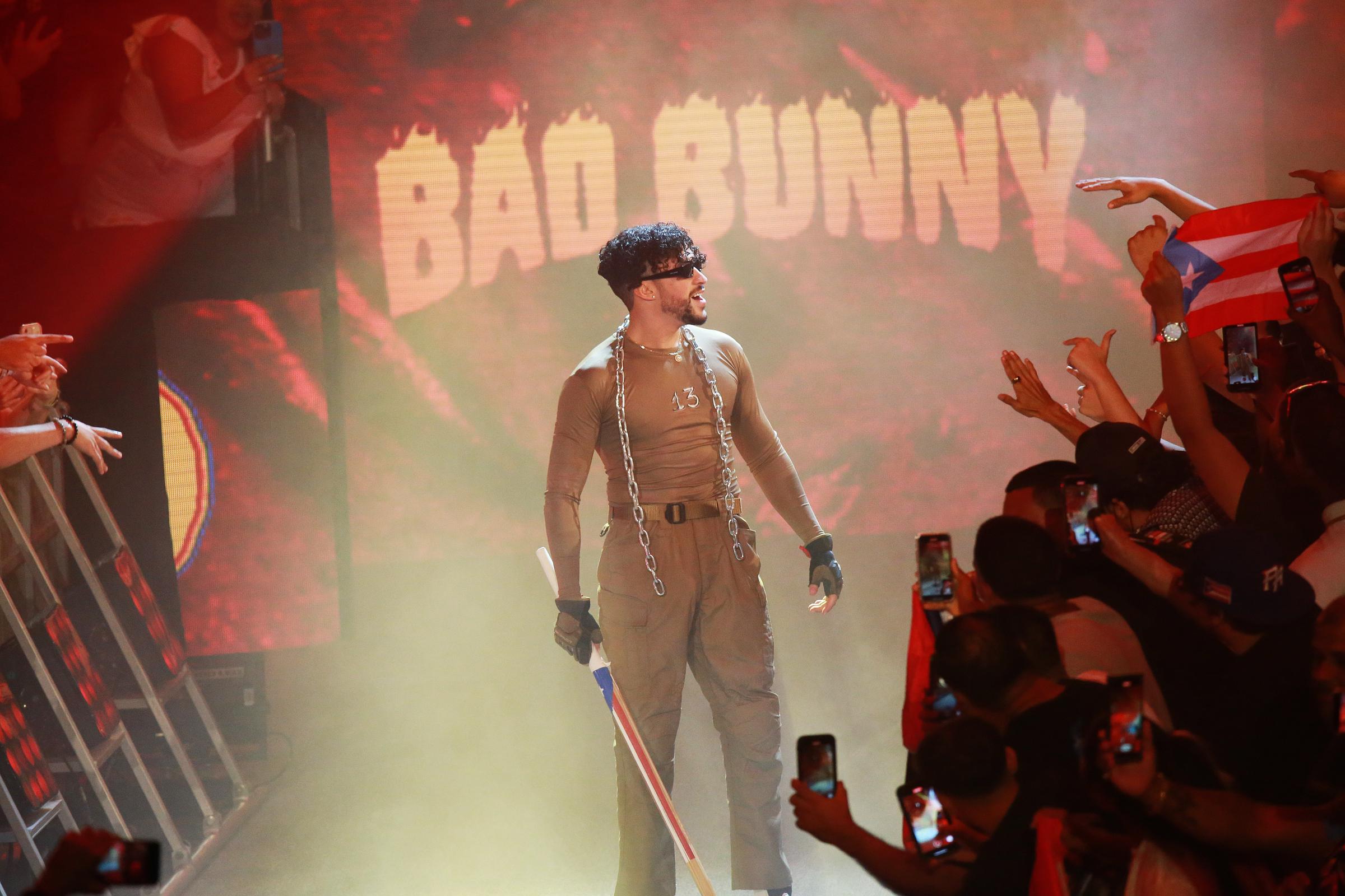 Bad Bunny enters the ring during the WWE Backlash at Coliseo de Puerto Rico José Miguel Agrelot on May 06, 2023 in San Juan, Puerto Rico. | Source: Getty Images