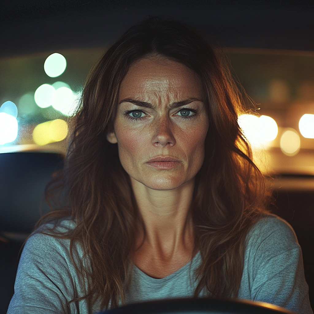 Angry woman driving at night | Source: Midjourney