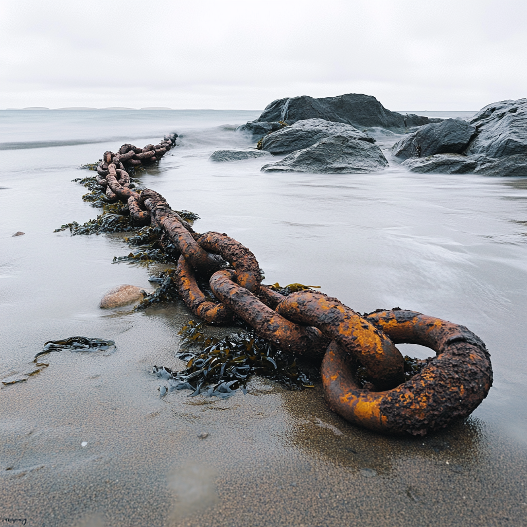 A thick chain on a beach | Source: Midjourney