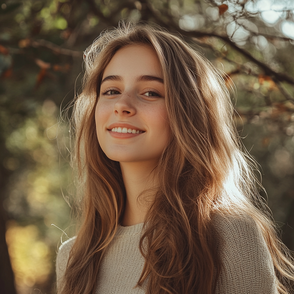 A smiling young woman standing outside | Source: Midjourney