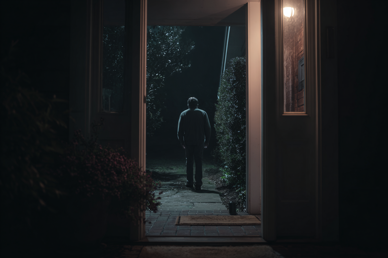 A man leaving a house at night | Source: Midjourney