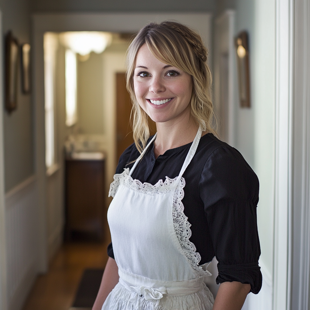 A woman wearing a black dress and white apron | Source: Midjourney