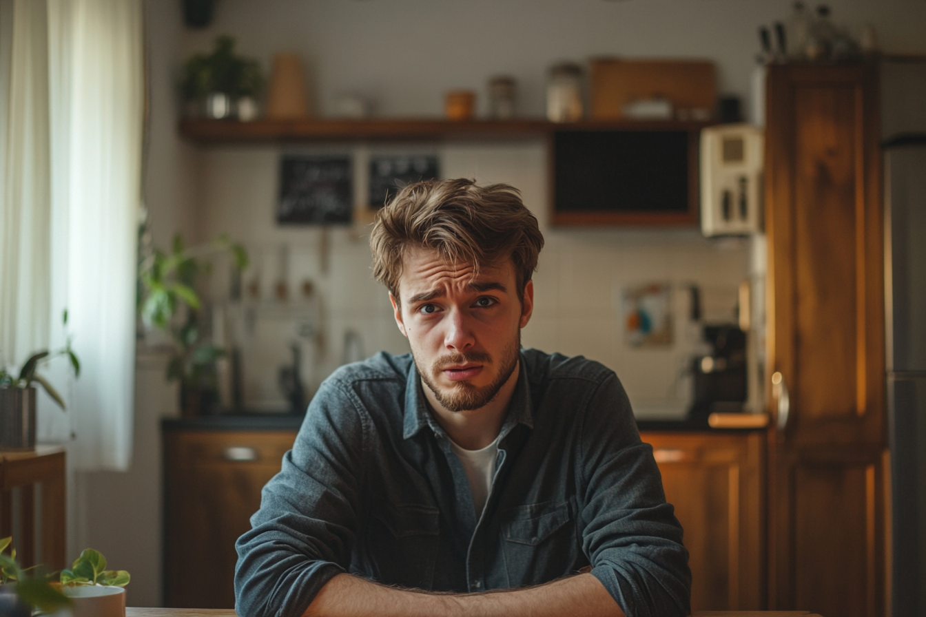 A sorrowful man sitting at a table | Source: Midjourney