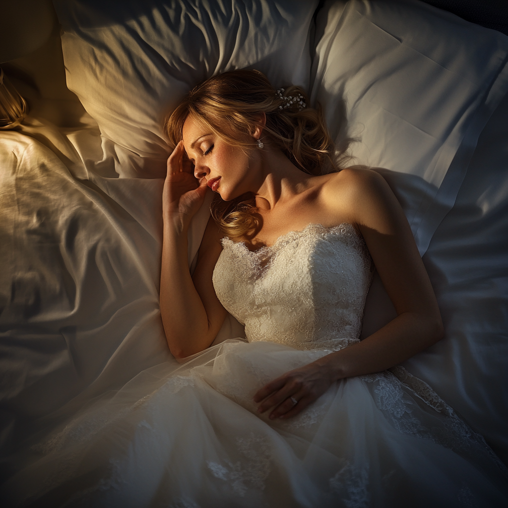 A bride laying in bed | Source: Midjourney