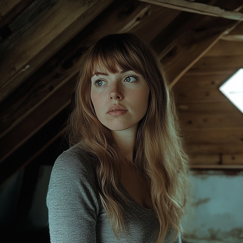 A woman standing in an attic | Source: Midjourney