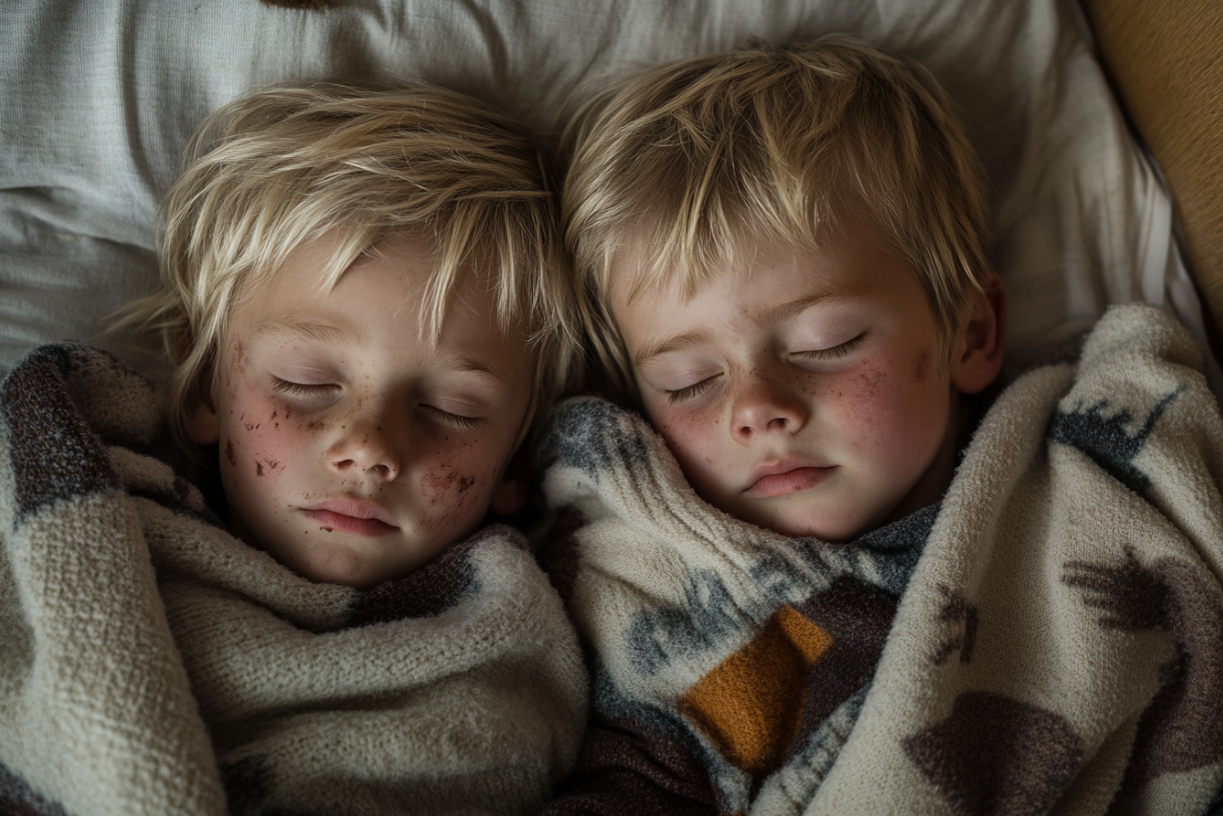 Two boys sleeping in a hallway | Source: Midjourney