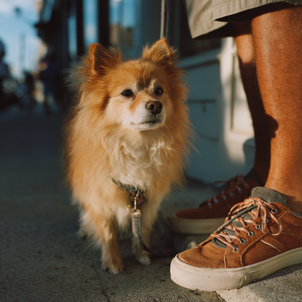 A dog next to a man's legs | Source: Midjourney