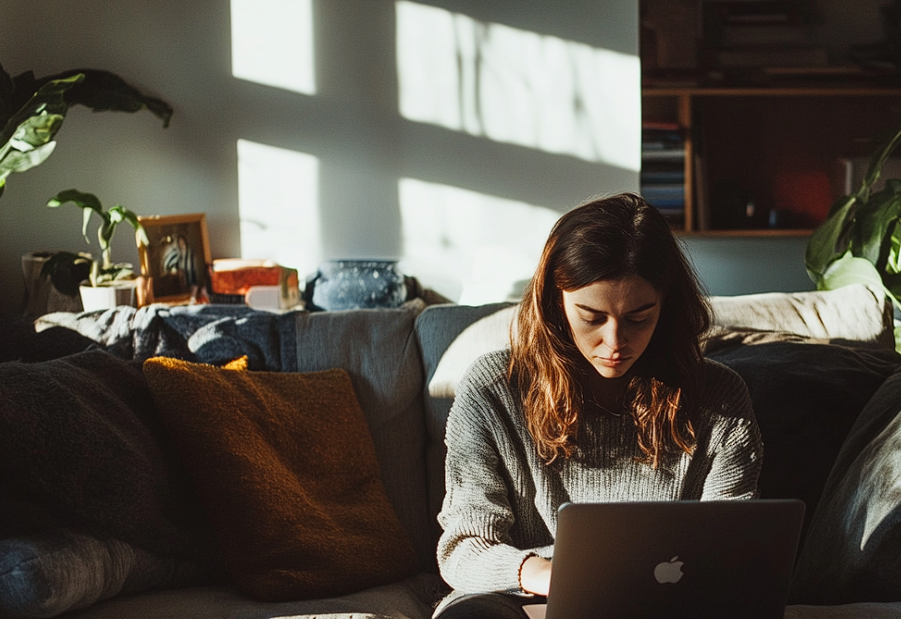 A woman using a laptop | Source: Midjourney