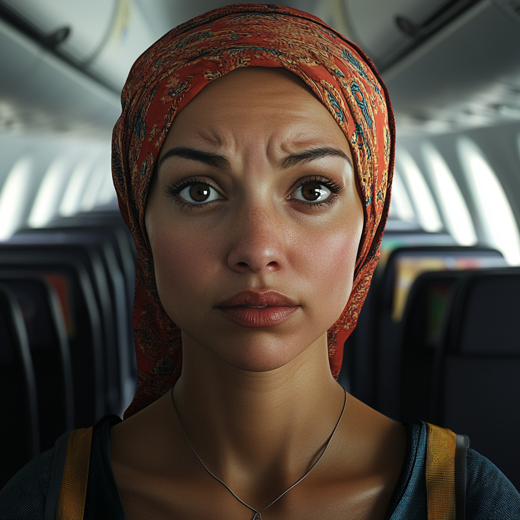 A woman standing in an airplane | Source: Midjourney