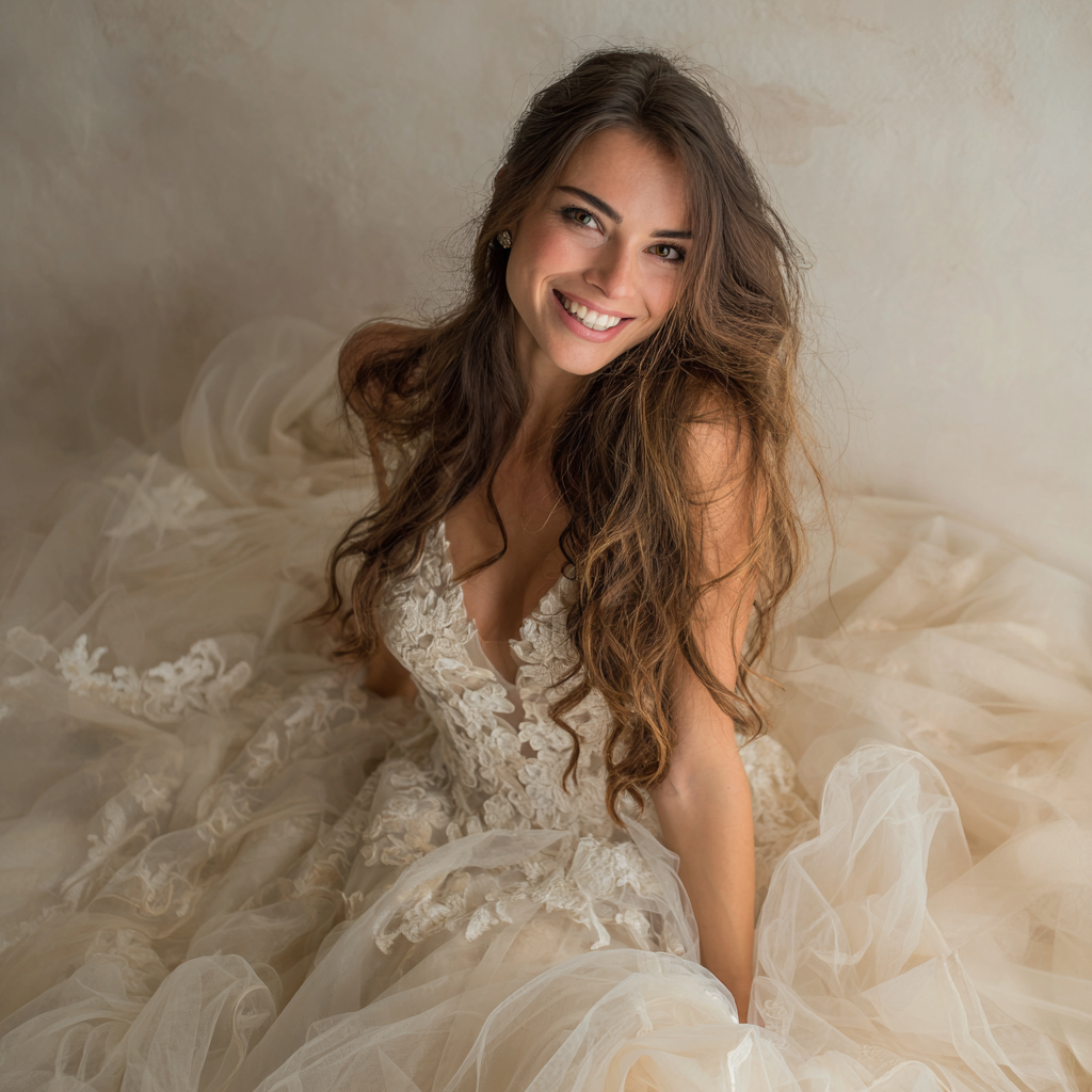 A beautiful, smiling bride | Source: Midjourney