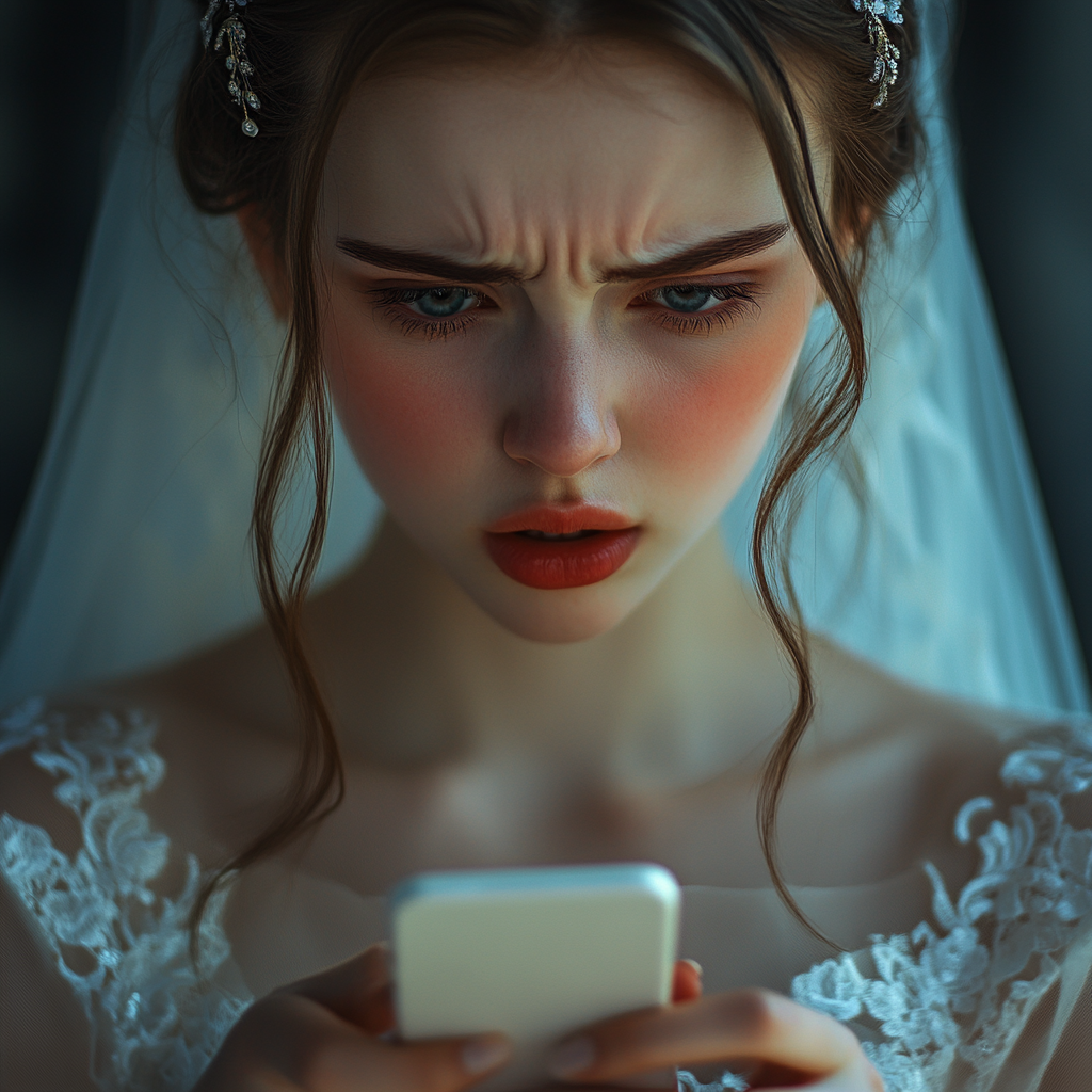 A bride looking at her friend's phone | Source: Midjourney