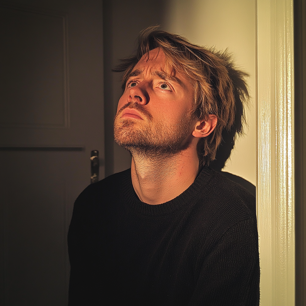 An upset man looking at a ceiling | Source: Midjourney
