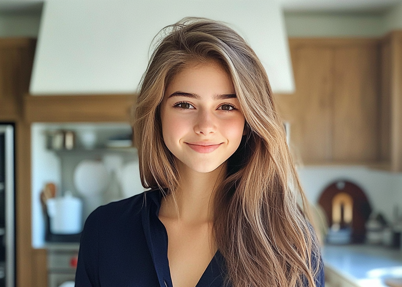 A smiling young woman standing in a kitchen | Source: Midjourney
