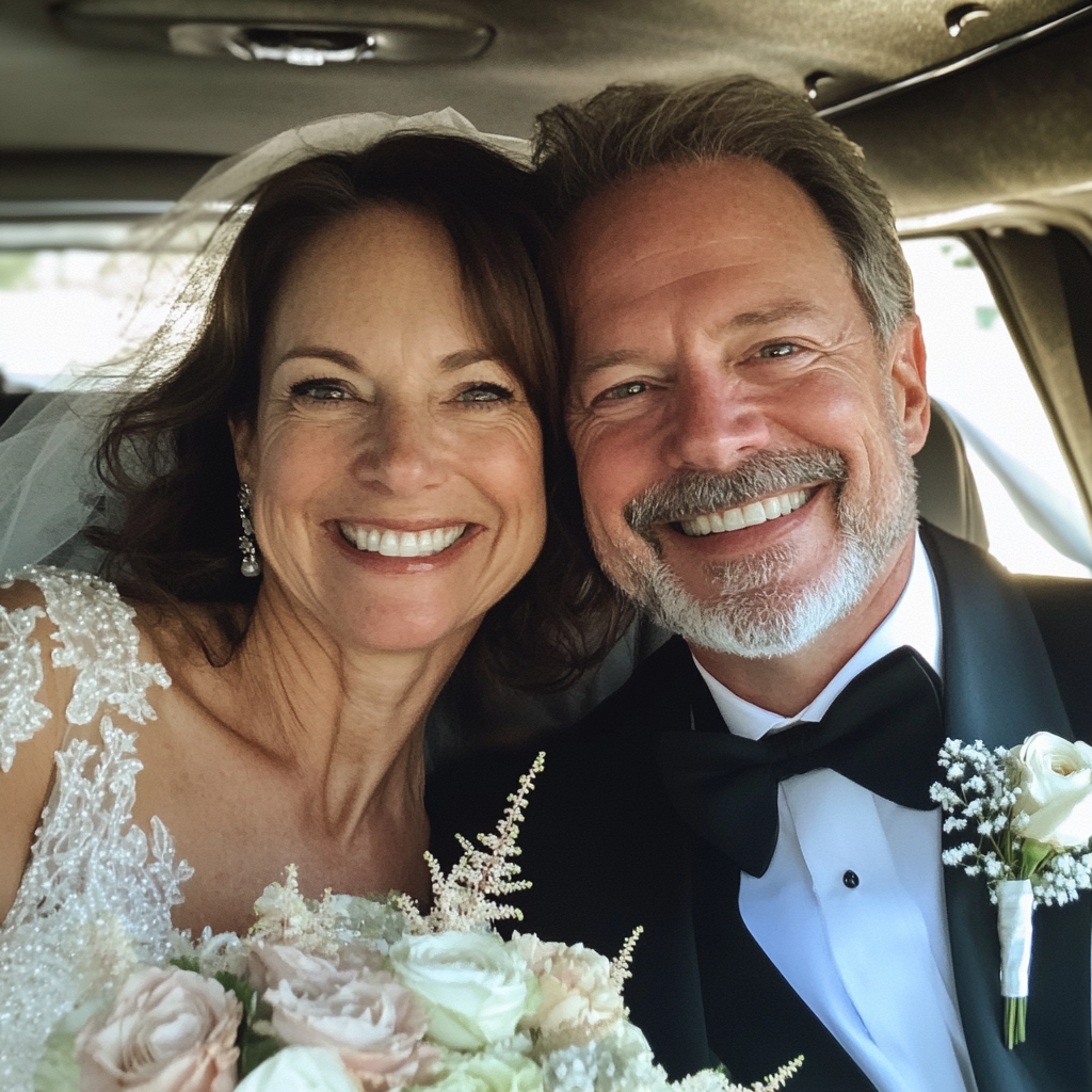 A couple sitting in a limousine | Source: Midjourney