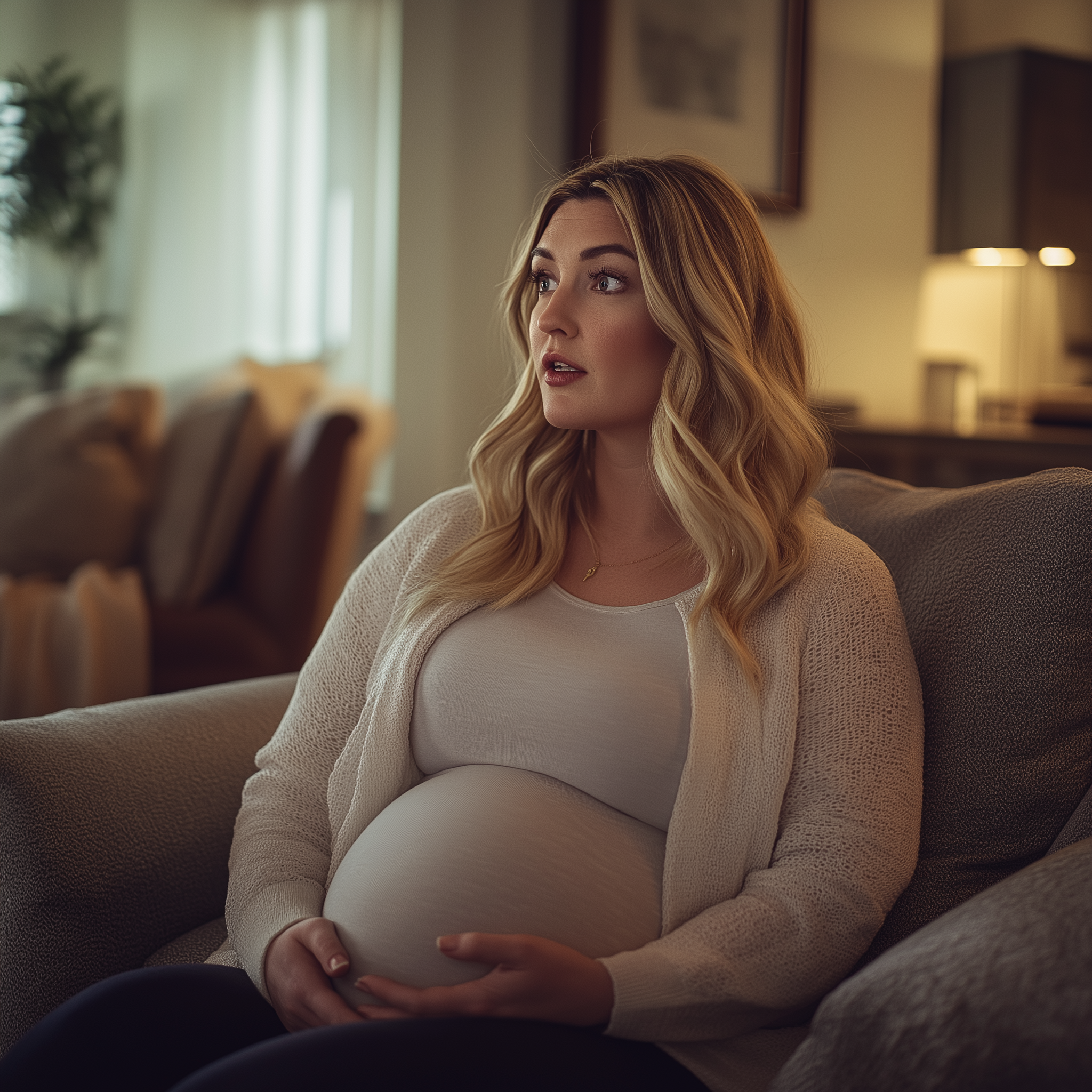 A pregnant woman looks concerned while talking to someone | Source: Midjourney