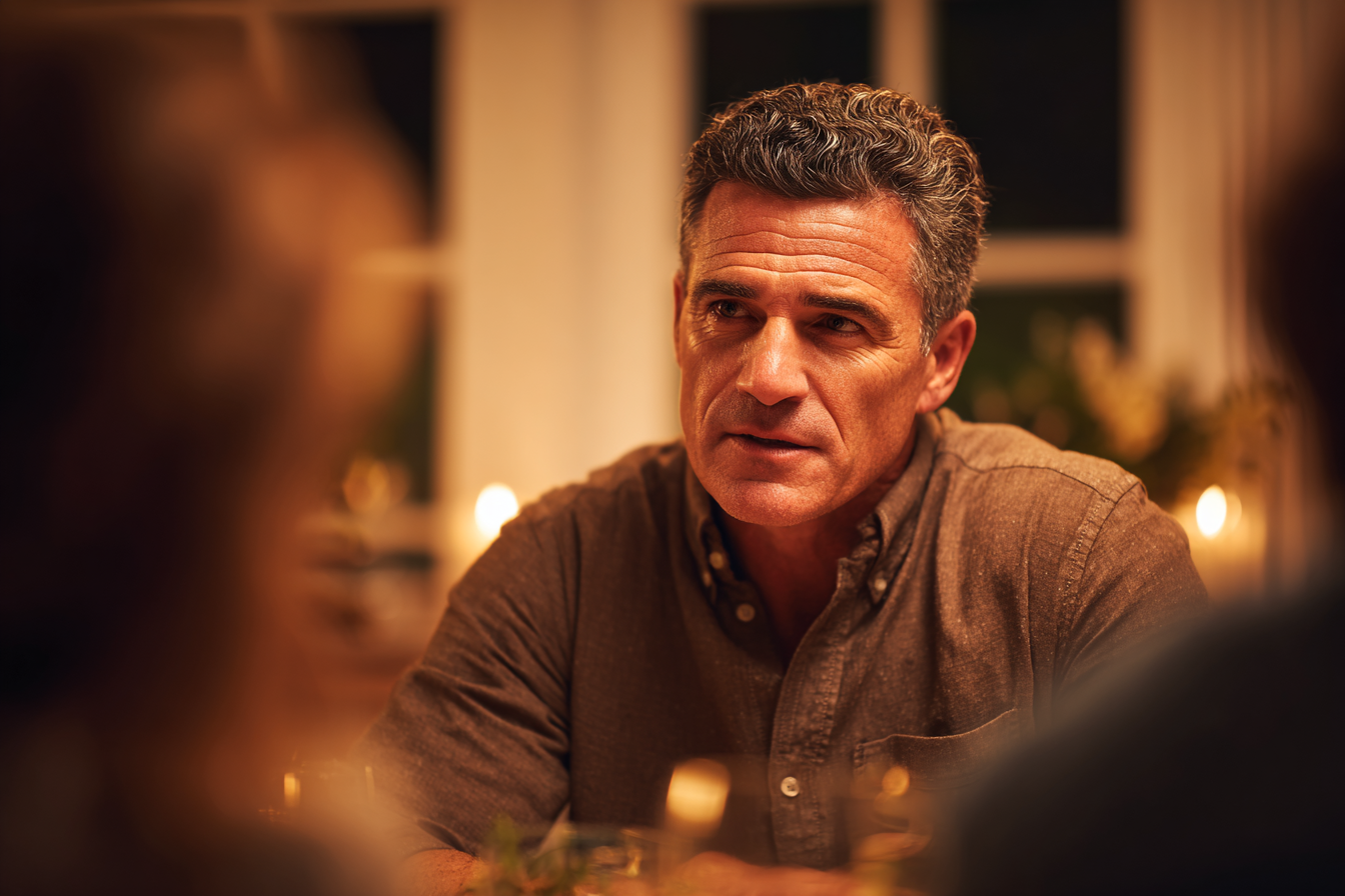 A man sitting at dinner table | Source: Midjourney
