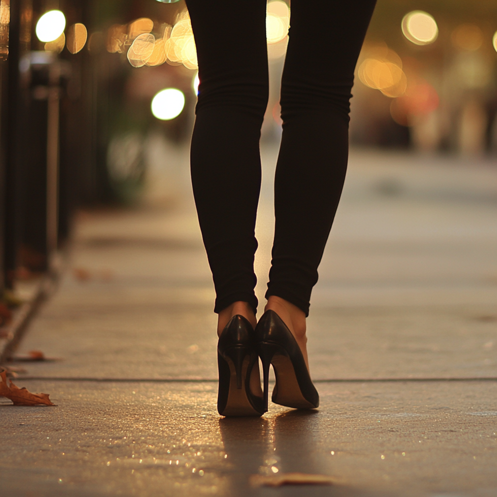 A pair of woman's legs walking away | Source: Midjourney