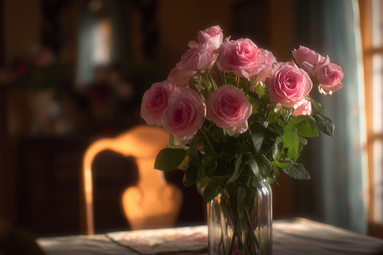 Pink roses on a table | Source: Midjourney