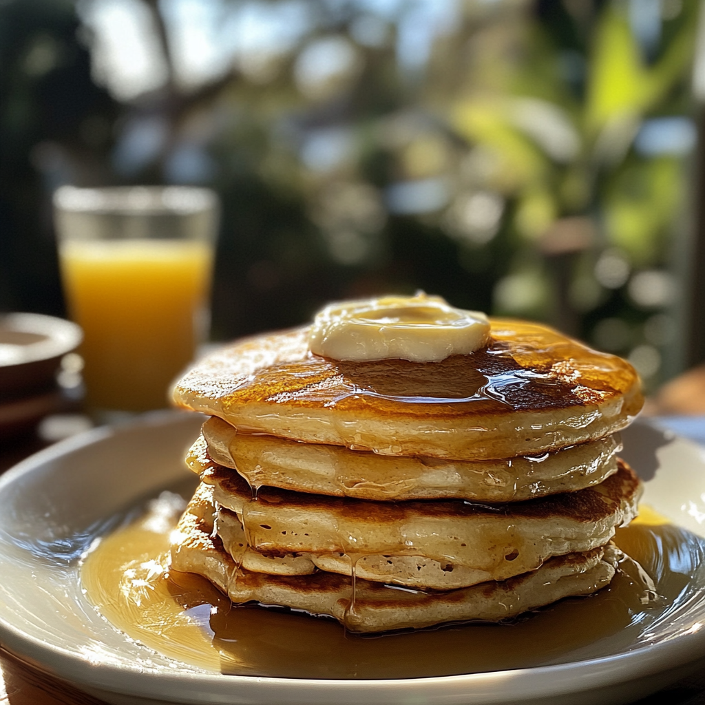 A stack of pancakes on an outdoor table | Source: Midjourney