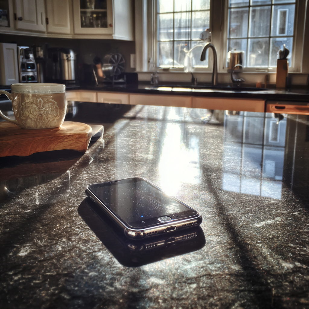 A cellphone on a kitchen counter | Source: Midjourney