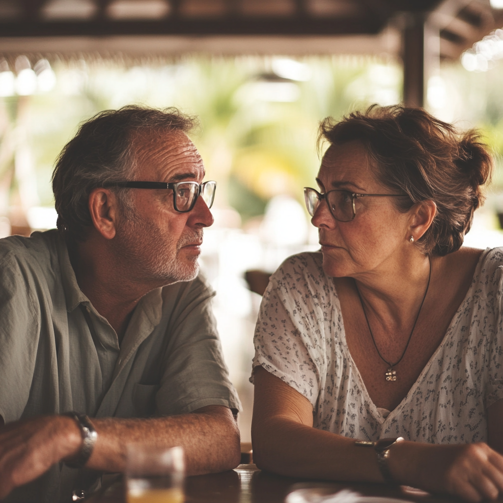 A dissatisfied couple in a cafe | Source: Midjourney