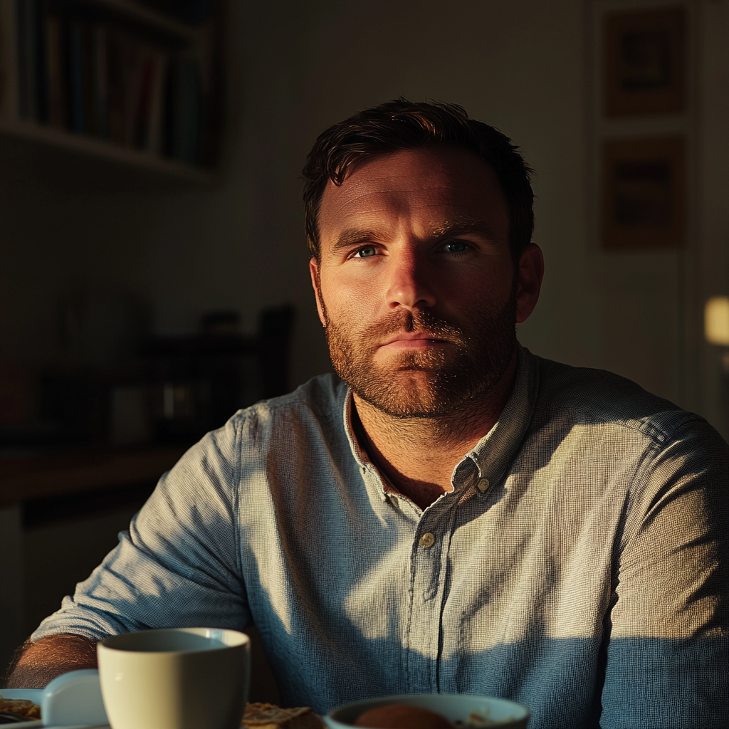 A man sitting at a breakfast table | Source: Midjourney