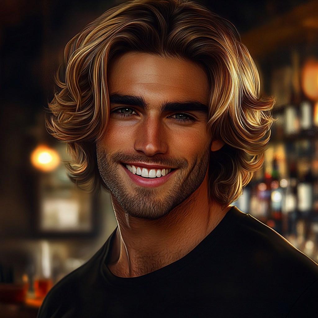 Un hombre sonriendo en un bar | Fuente: Midjourney