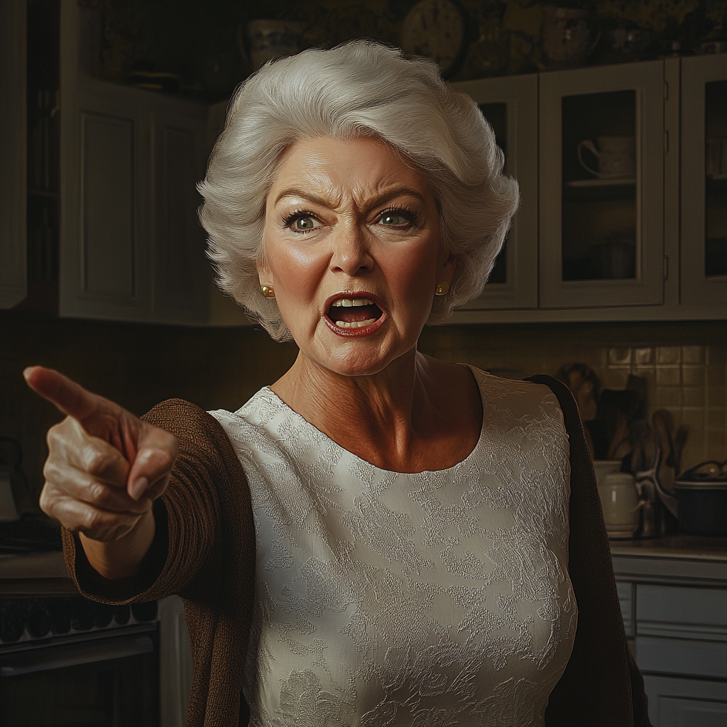 A furious older lady pointing her finger at someone | Source: Midjourney