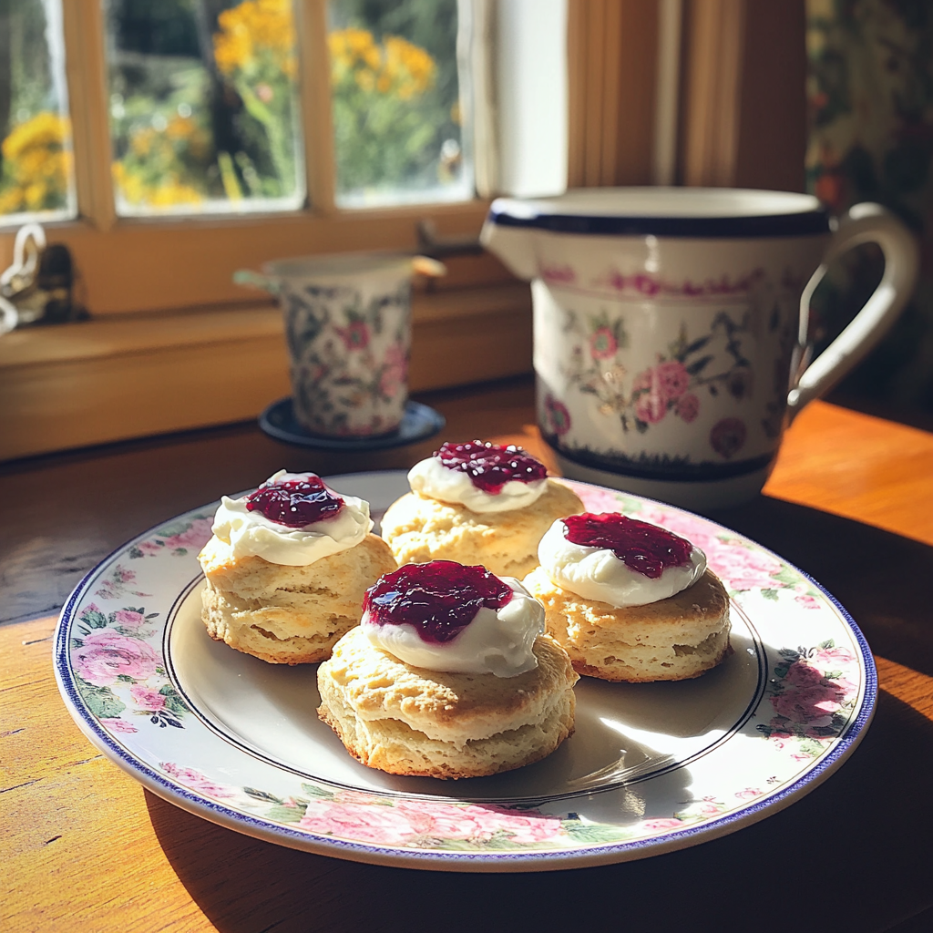 A plate of fresh scones and jam | Source: Midjourney