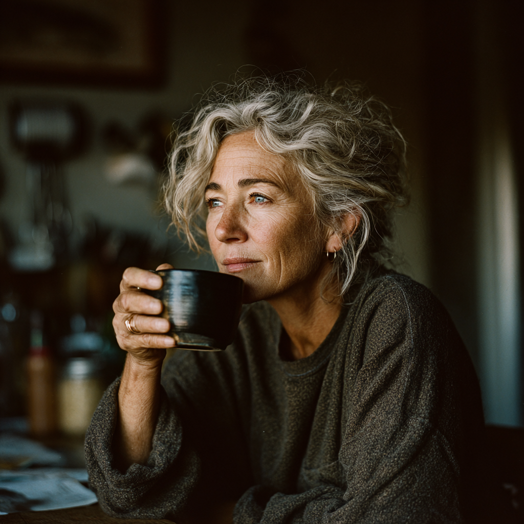 A serious woman looking ahead while drinking coffee | Source: Amomama
