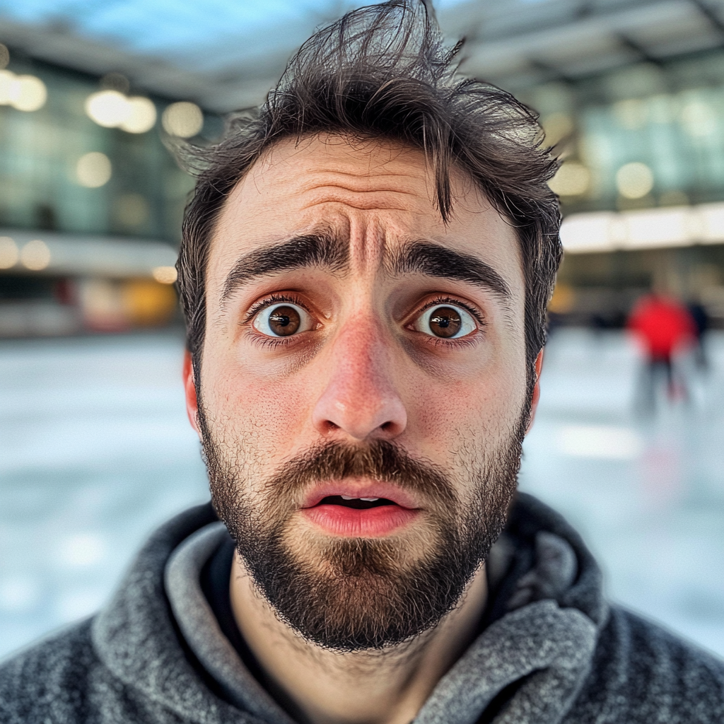 An upset man on a skating rink | Source: Midjourney