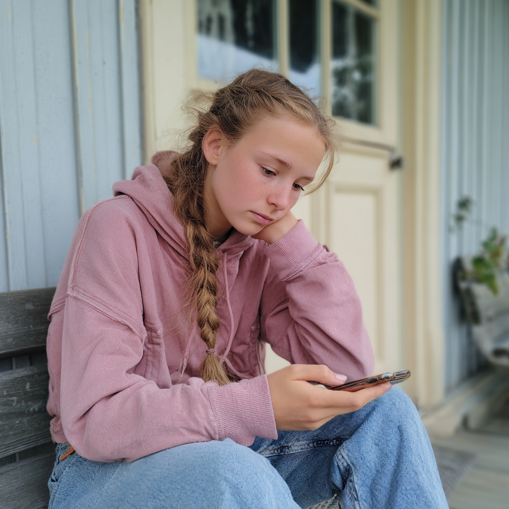 A teenage girl using her phone | Source: Midjourney