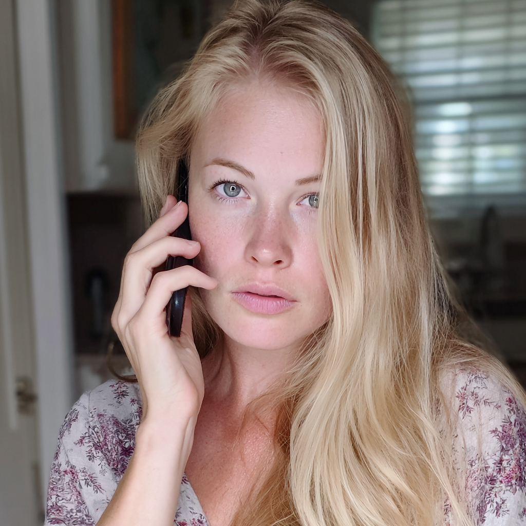 A worried woman talking on a cellphone | Source: Midjourney