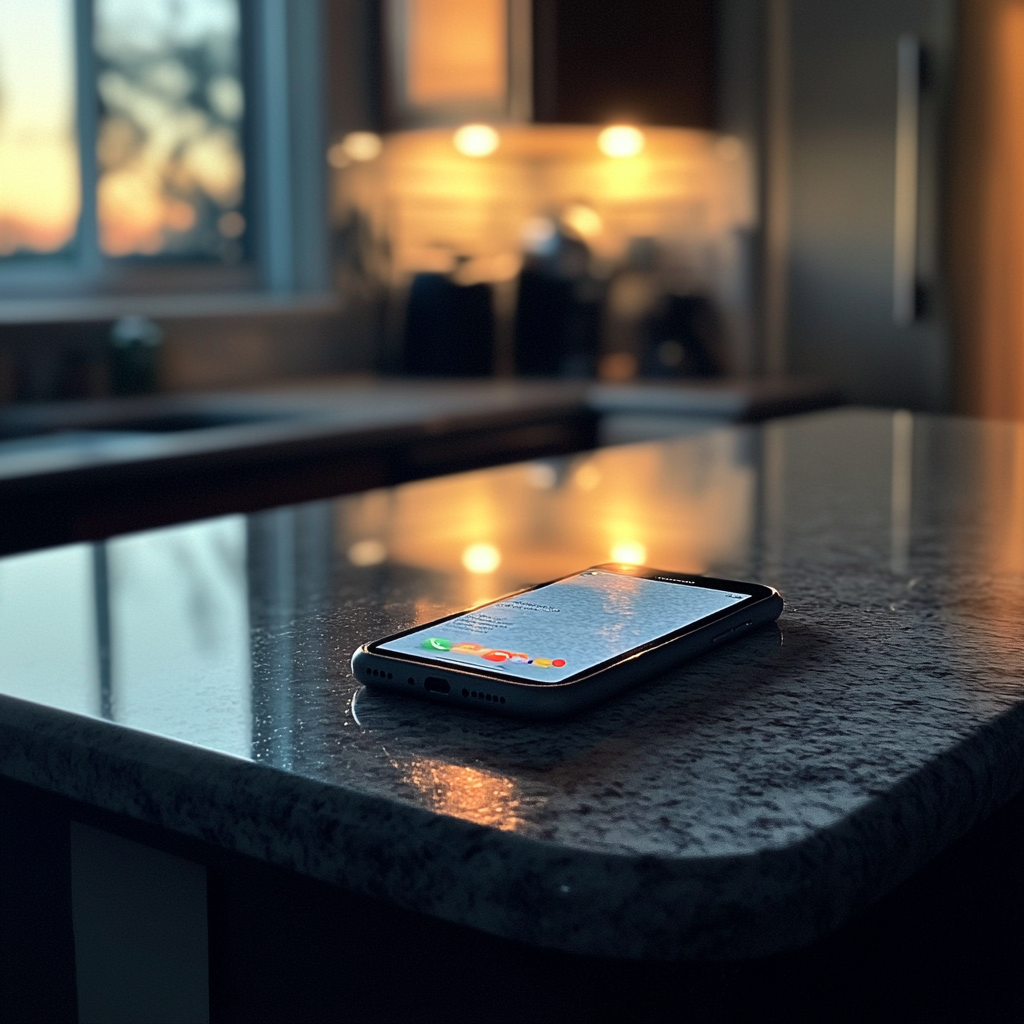 A cellphone on a kitchen counter | Source: Midjourney