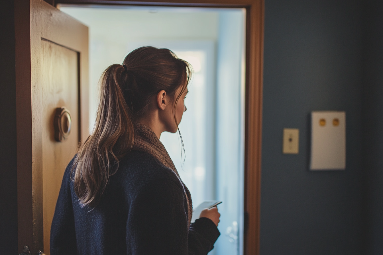 A woman answering the front door | Source: Midjourney