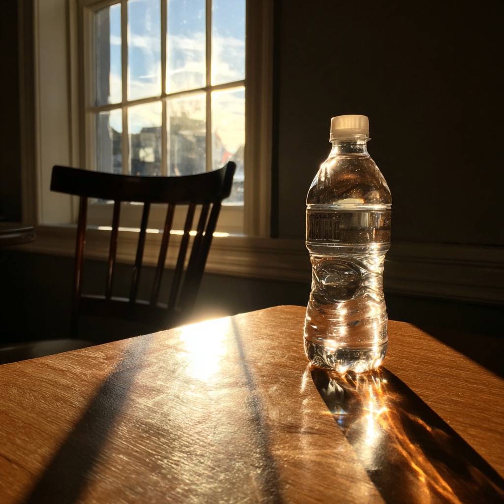 A bottle of water on a table | Source: Midjourney