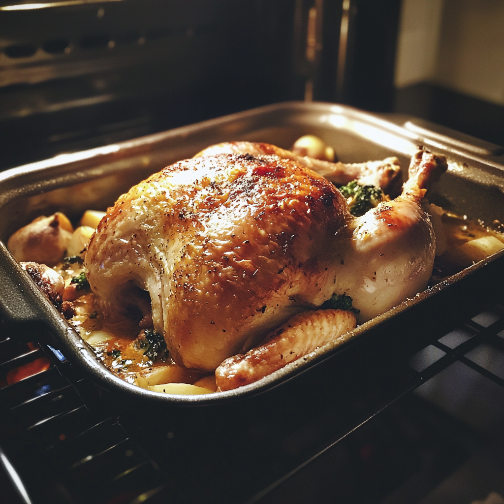 A roast chicken in an oven | Source: Midjourney