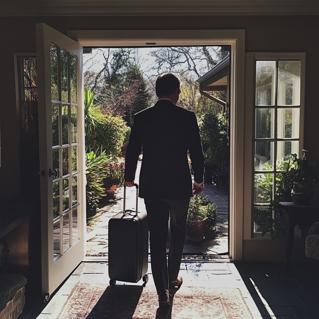 A man walking out of a house | Source: Midjourney