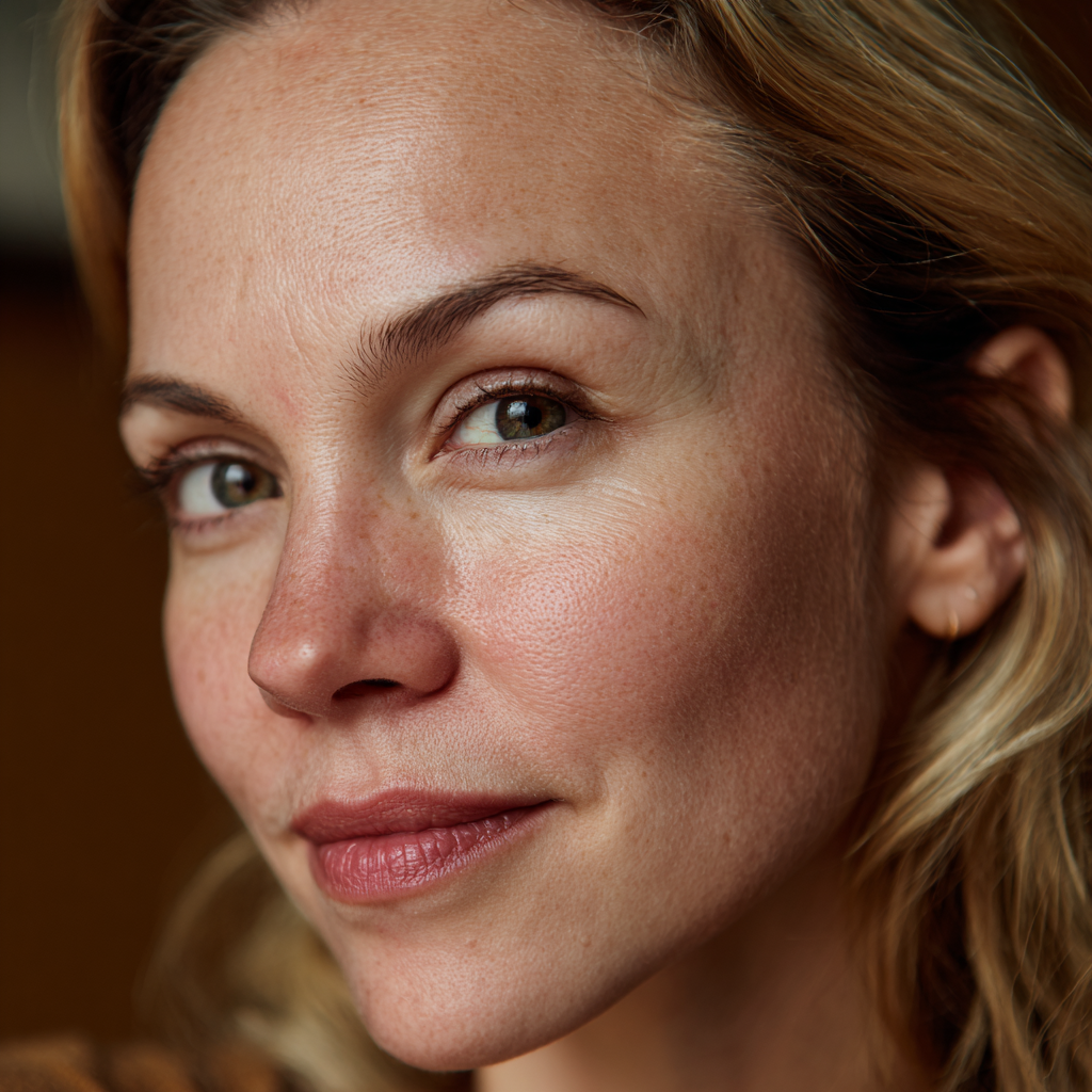 A close-up of a woman's face showing a calm, composed expression | Source: Midjourney