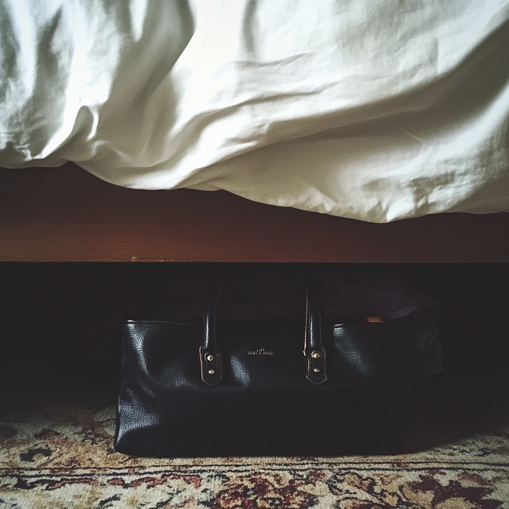 A black handbag under a bed | Source: Midjourney