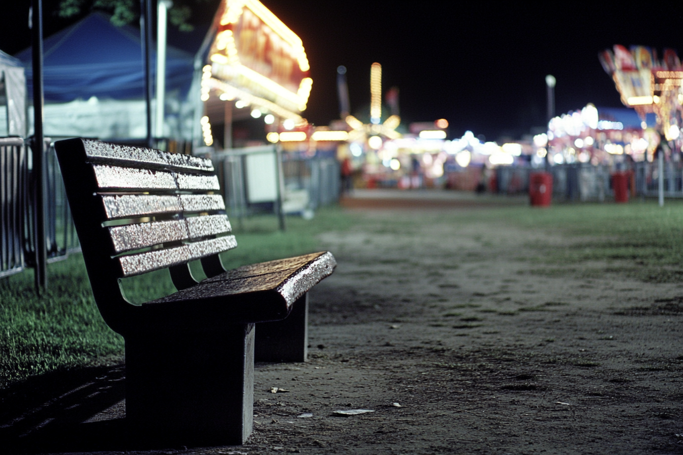 A bench at a county fair | Source: Midjourney